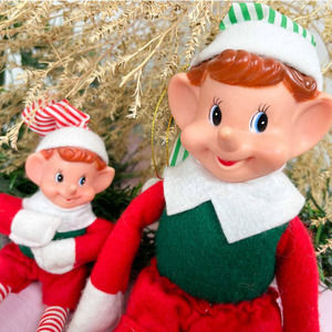 Vintage Elf Knee Huggers Set of 2 Big and Small Kitschy Christmas Decor